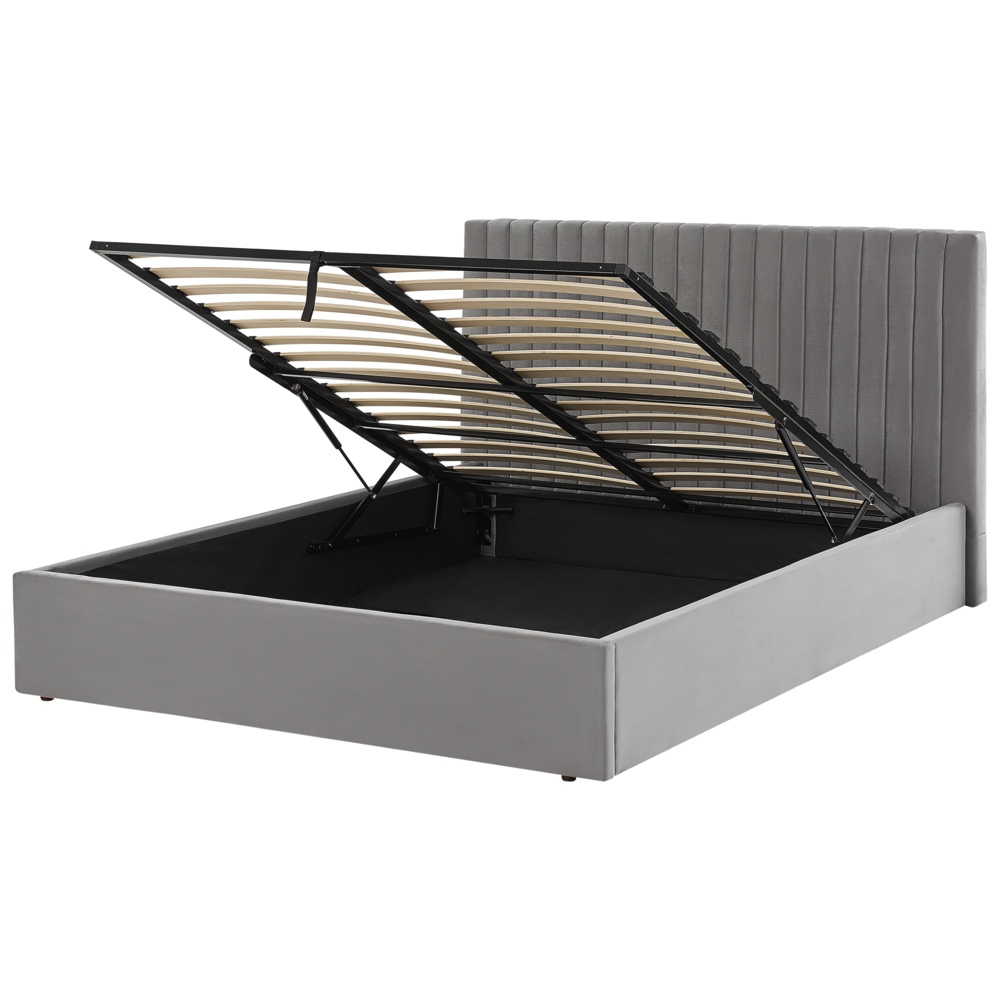 Letto con contenitore velluto grigio 160 x 200 cm Testata imbottita
