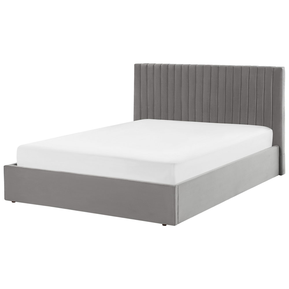 Letto con contenitore velluto grigio 160 x 200 cm Testata imbottita