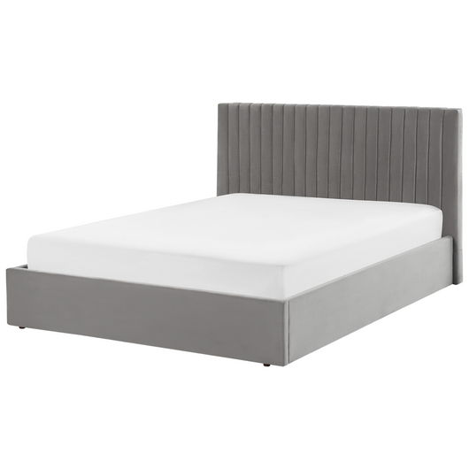 Letto con contenitore velluto grigio 160 x 200 cm Testata imbottita