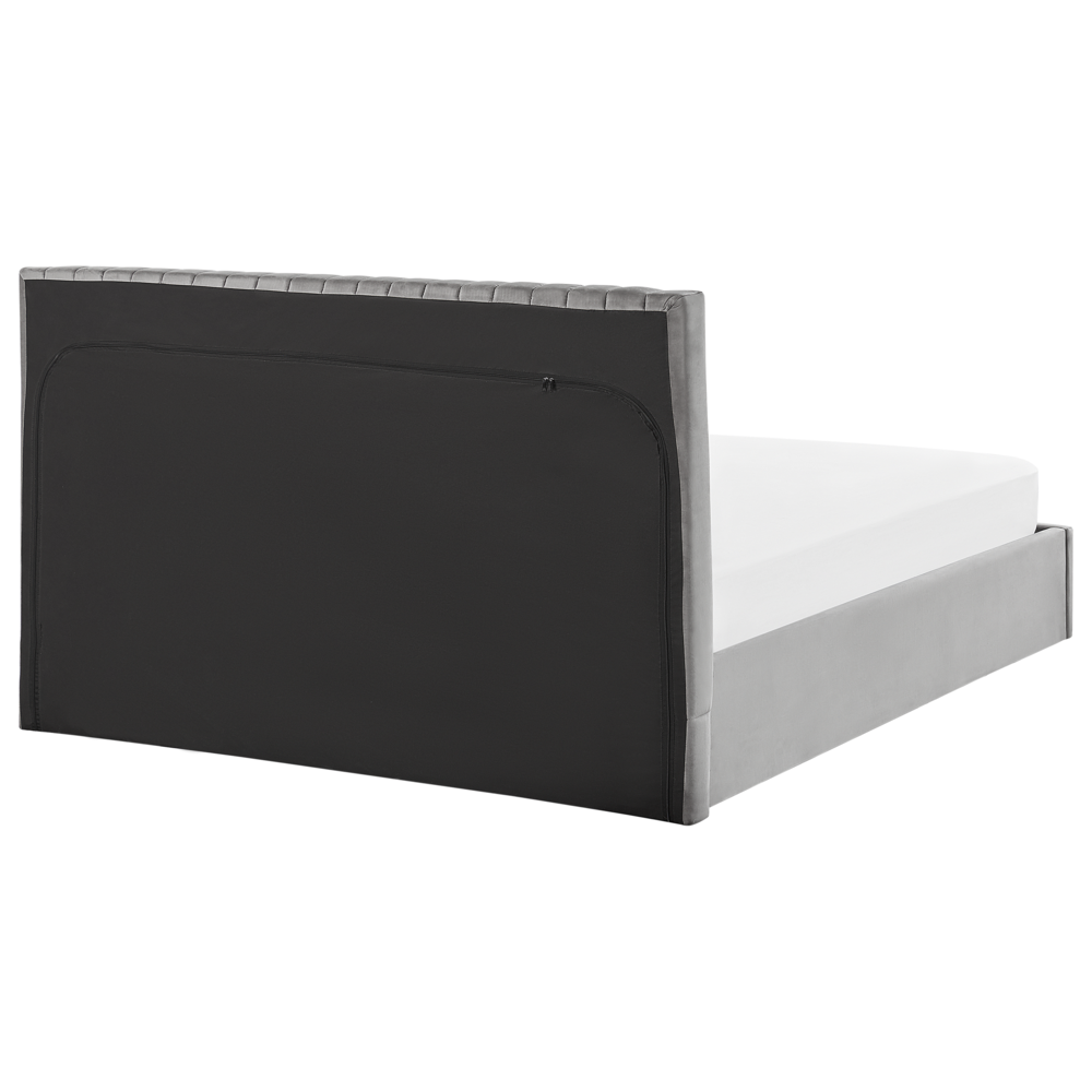 Letto con contenitore velluto grigio 160 x 200 cm Testata imbottita