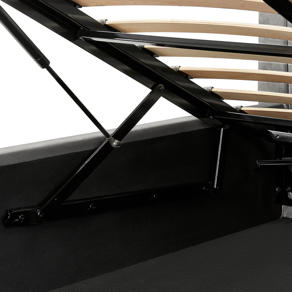 Letto con contenitore velluto grigio 160 x 200 cm Testata imbottita