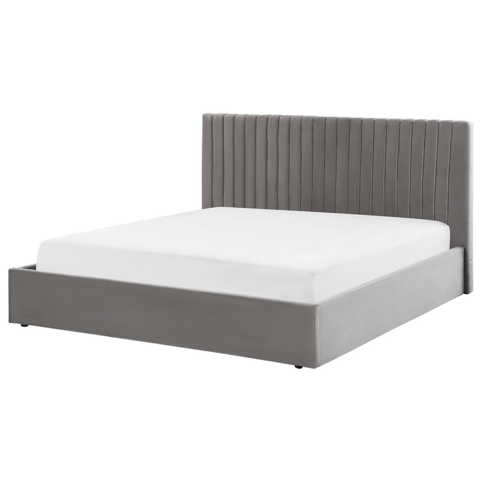 Letto con contenitore velluto grigio 180 x 200 cm Testata imbottita