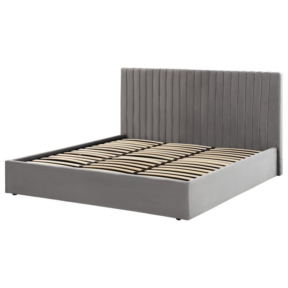 Letto con contenitore velluto grigio 180 x 200 cm Testata imbottita
