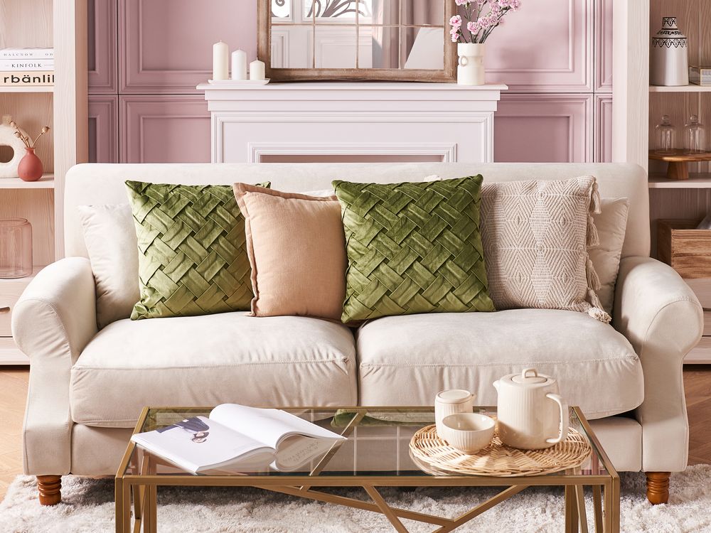 Set di 2 cuscini a fantasia velluto di colore verde oliva 43 x 43 cm soggiorno camera da letto