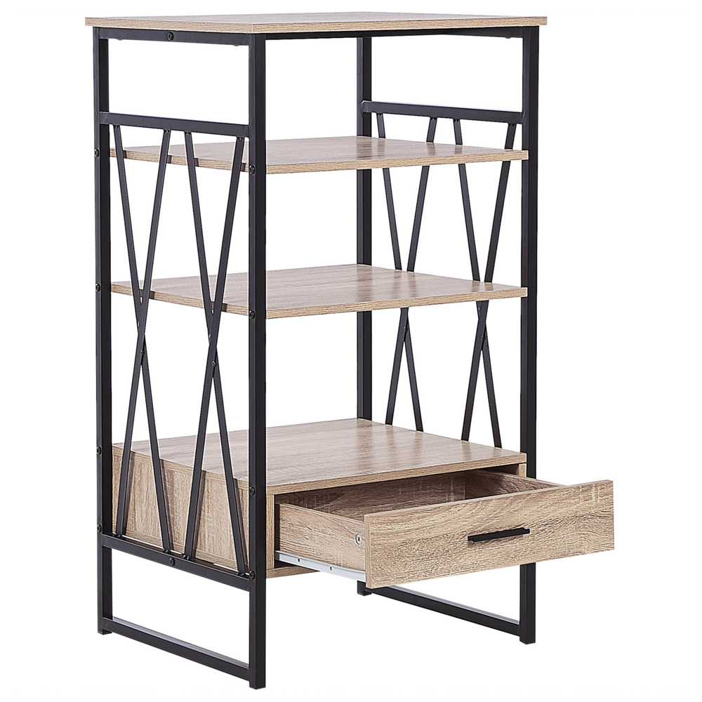 Consolle Mobile TV Legno chiaro e Metallo 3 Ripiani 1 Cassetto Home Office Mobili Stile Moderno