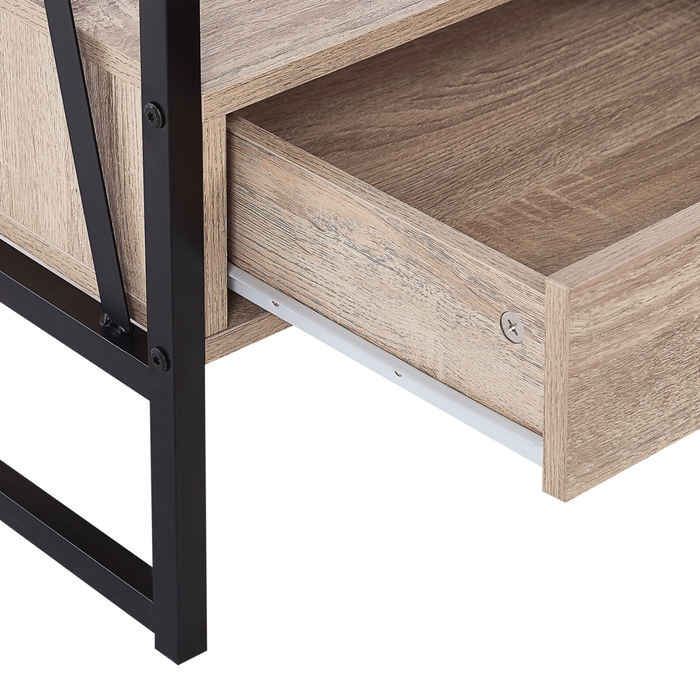 Consolle Mobile TV Legno chiaro e Metallo 3 Ripiani 1 Cassetto Home Office Mobili Stile Moderno