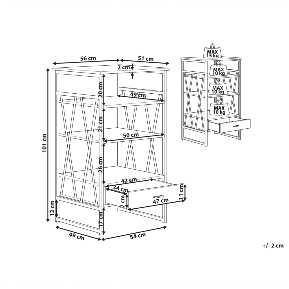 Consolle Mobile TV Legno chiaro e Metallo 3 Ripiani 1 Cassetto Home Office Mobili Stile Moderno