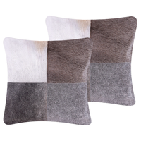 Set di cuscini patchwork in vera pelle di mucca 45 x 45 cm grigio per interni