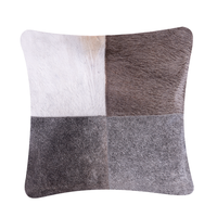 Set di cuscini patchwork in vera pelle di mucca 45 x 45 cm grigio per interni