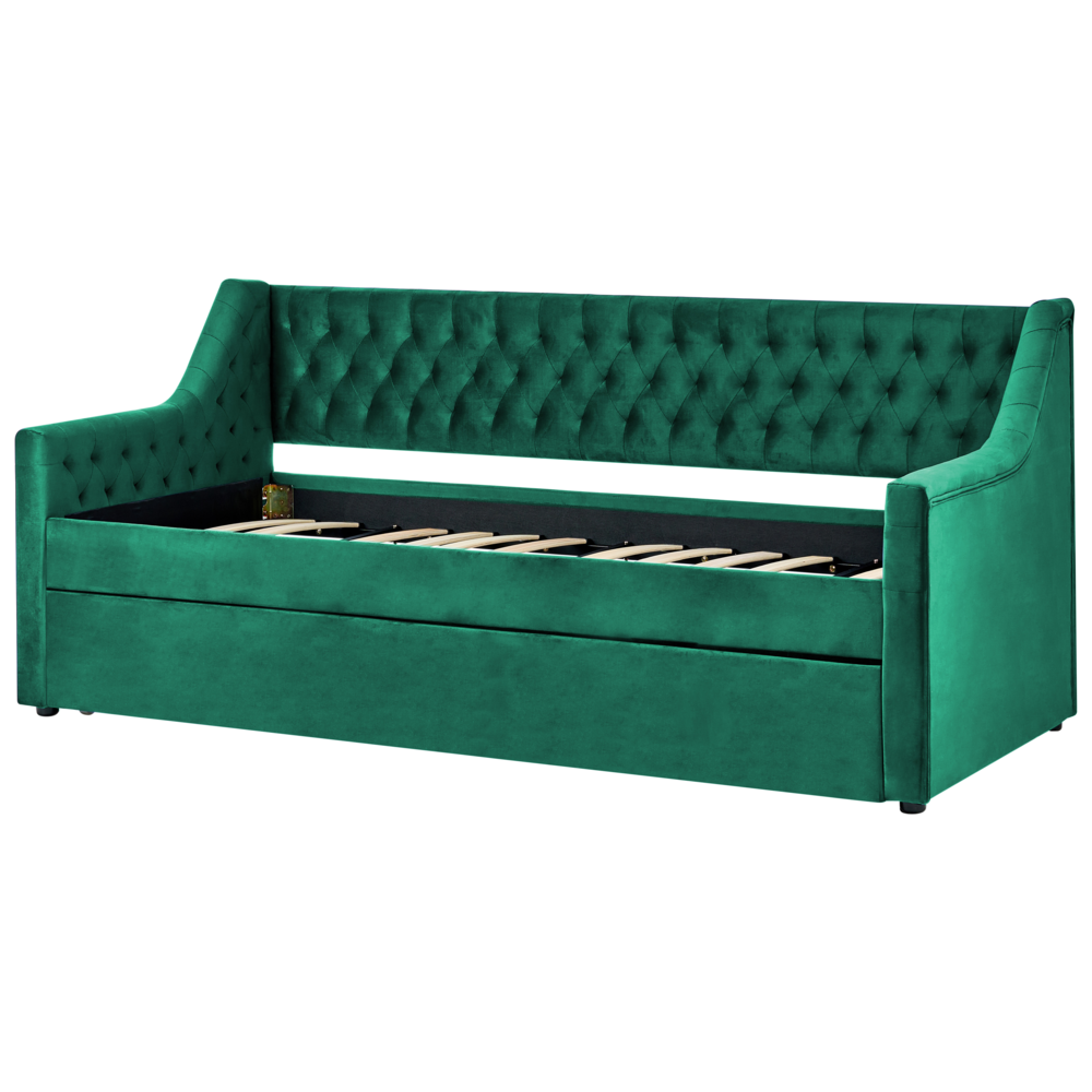 Letto da Giorno Estraibile in Velluto di colore verde con Rete a Doghe stile glamour