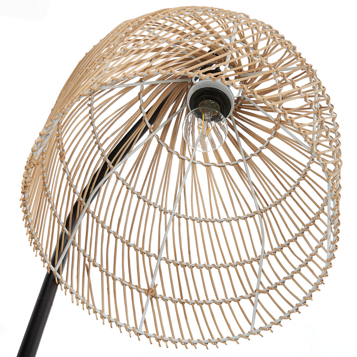 Lampada da terra stile boho in rattan beige naturale e struttura in metallo nero 165 cm