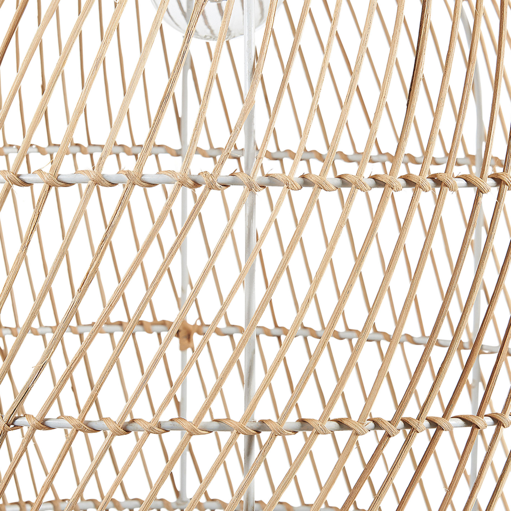 Lampada da terra stile boho in rattan beige naturale e struttura in metallo nero 165 cm