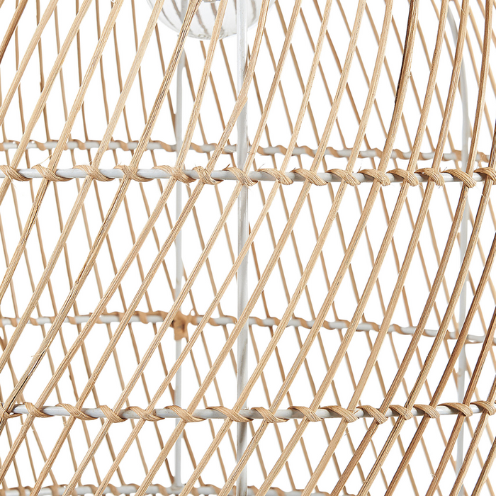 Lampada da terra stile boho in rattan beige naturale e struttura in metallo nero 165 cm