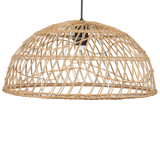 Lampadario in rattan naturale di colore beige123 cm con paralume traforato