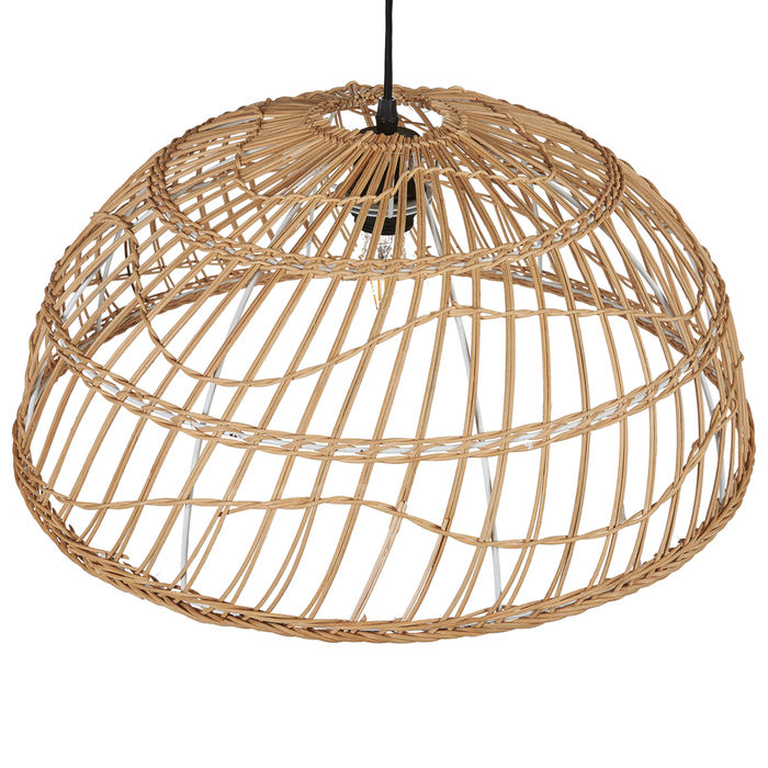 Lampadario in rattan naturale di colore beige123 cm con paralume traforato