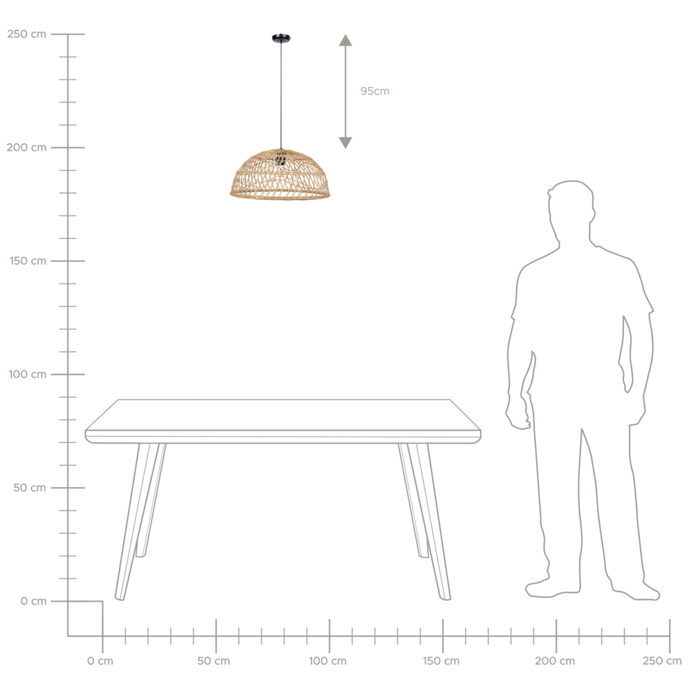 Lampadario in rattan naturale di colore beige123 cm con paralume traforato