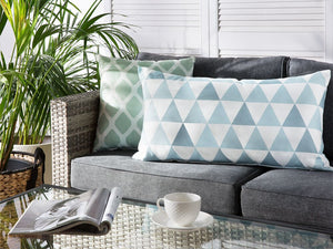 Set di 2 cuscini da esterno in poliestere bianco/azzurro 40 x 70 cm motivo a triangoli