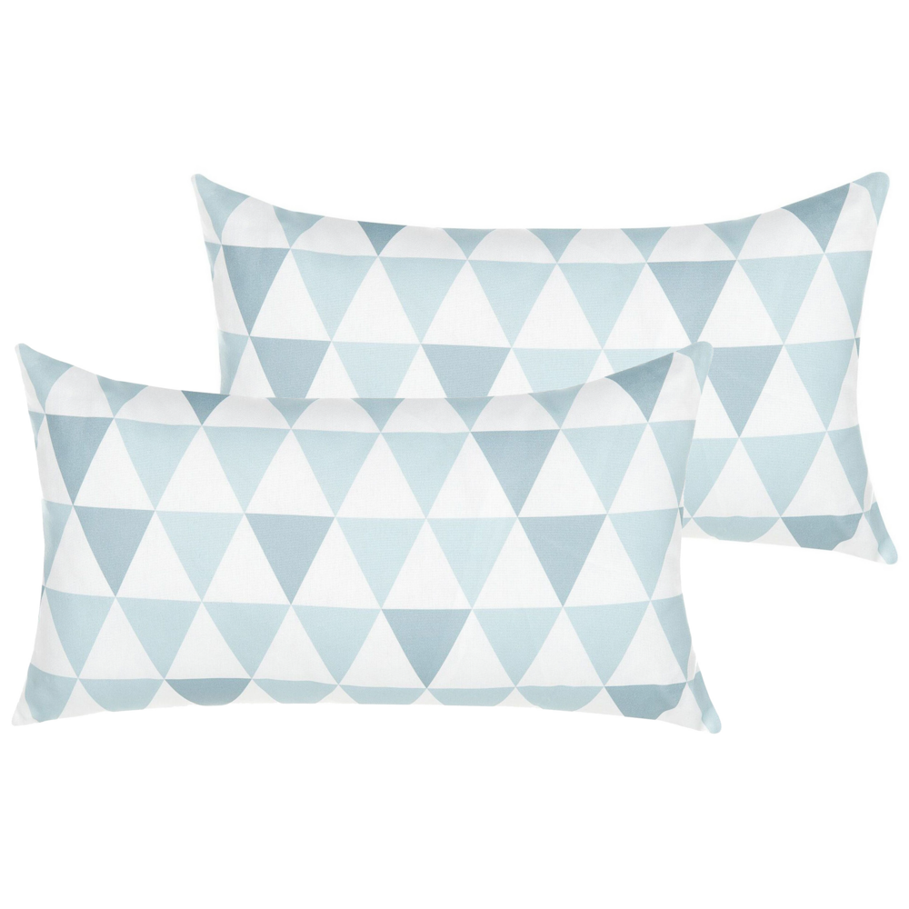 Set di 2 cuscini da esterno in poliestere bianco/azzurro 40 x 70 cm motivo a triangoli