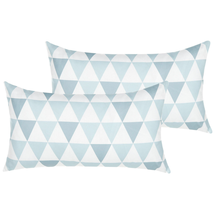 Set di 2 cuscini da esterno in poliestere bianco/azzurro 40 x 70 cm motivo a triangoli