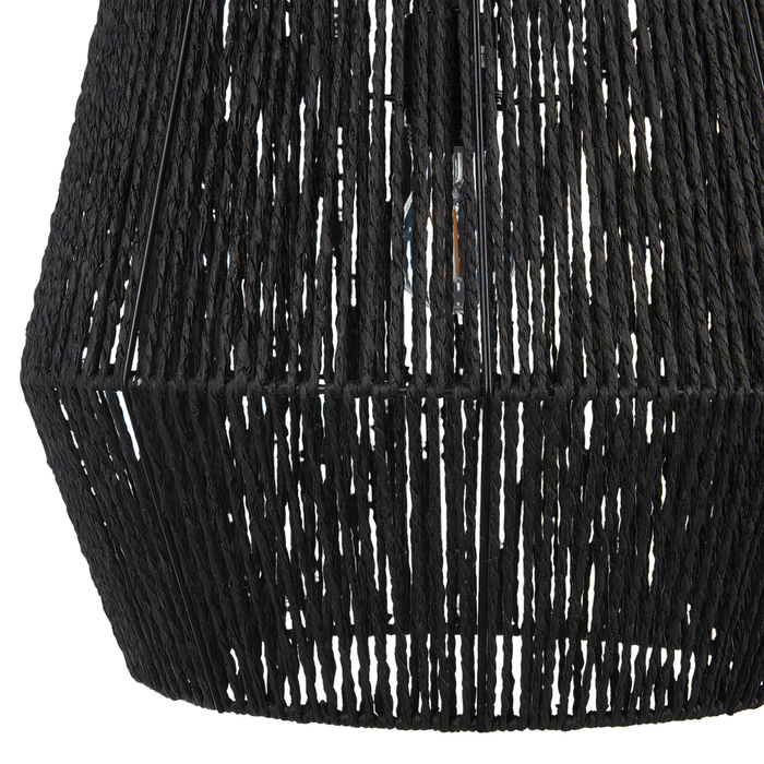 Lampada a sospensione corda carta nero 127 cm paralume materiale naturale boho