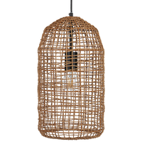 Lampada a sospensione in corda di carta marrone 126 cm boho Paralume aperto