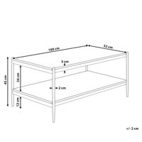 Tavolino da caffè legno scuro nero 100 x 52 cm MDF gambe in metallo 2 ripiani