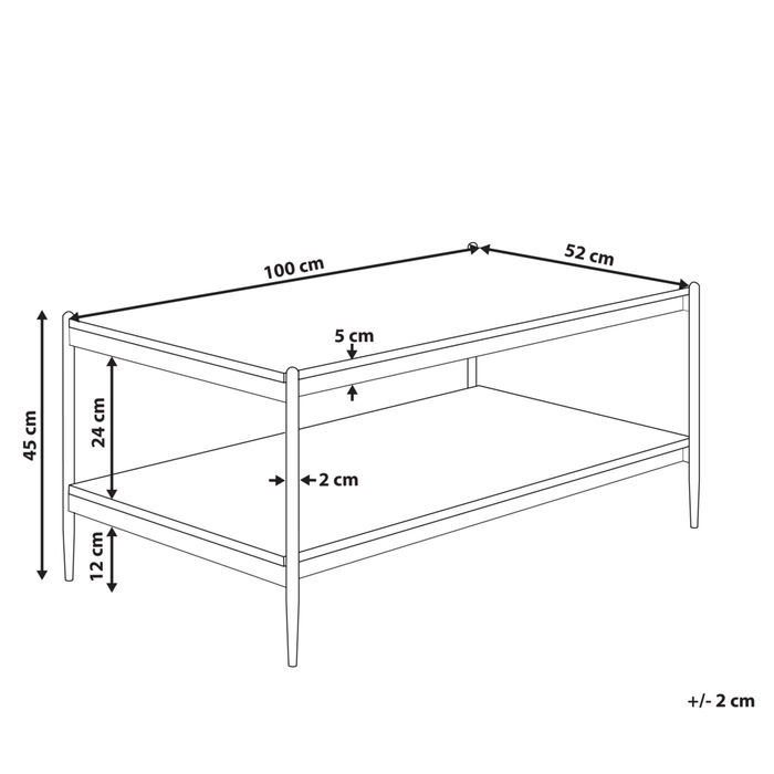 Tavolino da caffè legno scuro nero 100 x 52 cm MDF gambe in metallo 2 ripiani