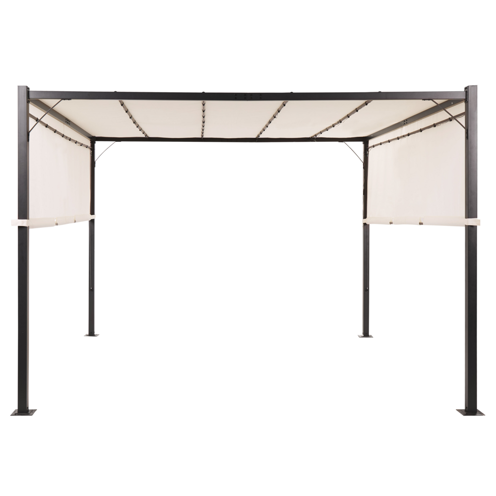 Gazebo in metallo e poliestere nero beige LED 310 cm pergola padiglione da giardino