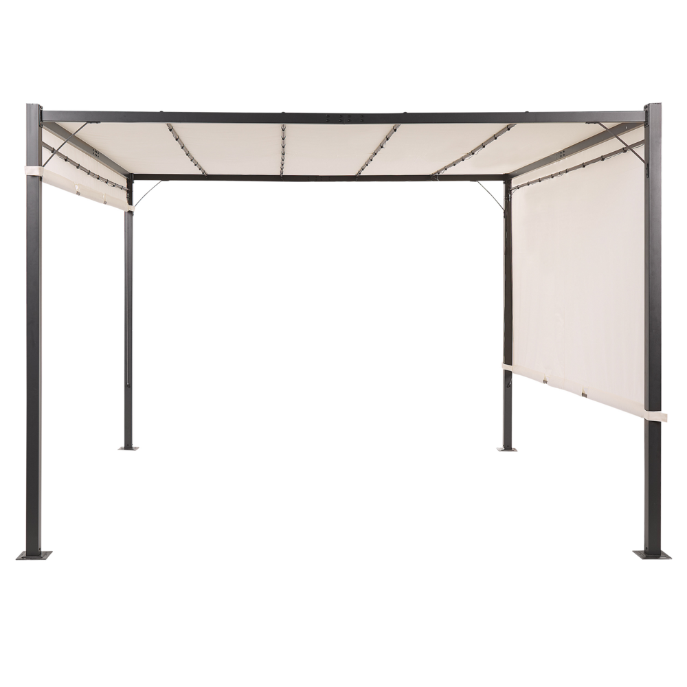 Gazebo in metallo e poliestere nero beige LED 310 cm pergola padiglione da giardino