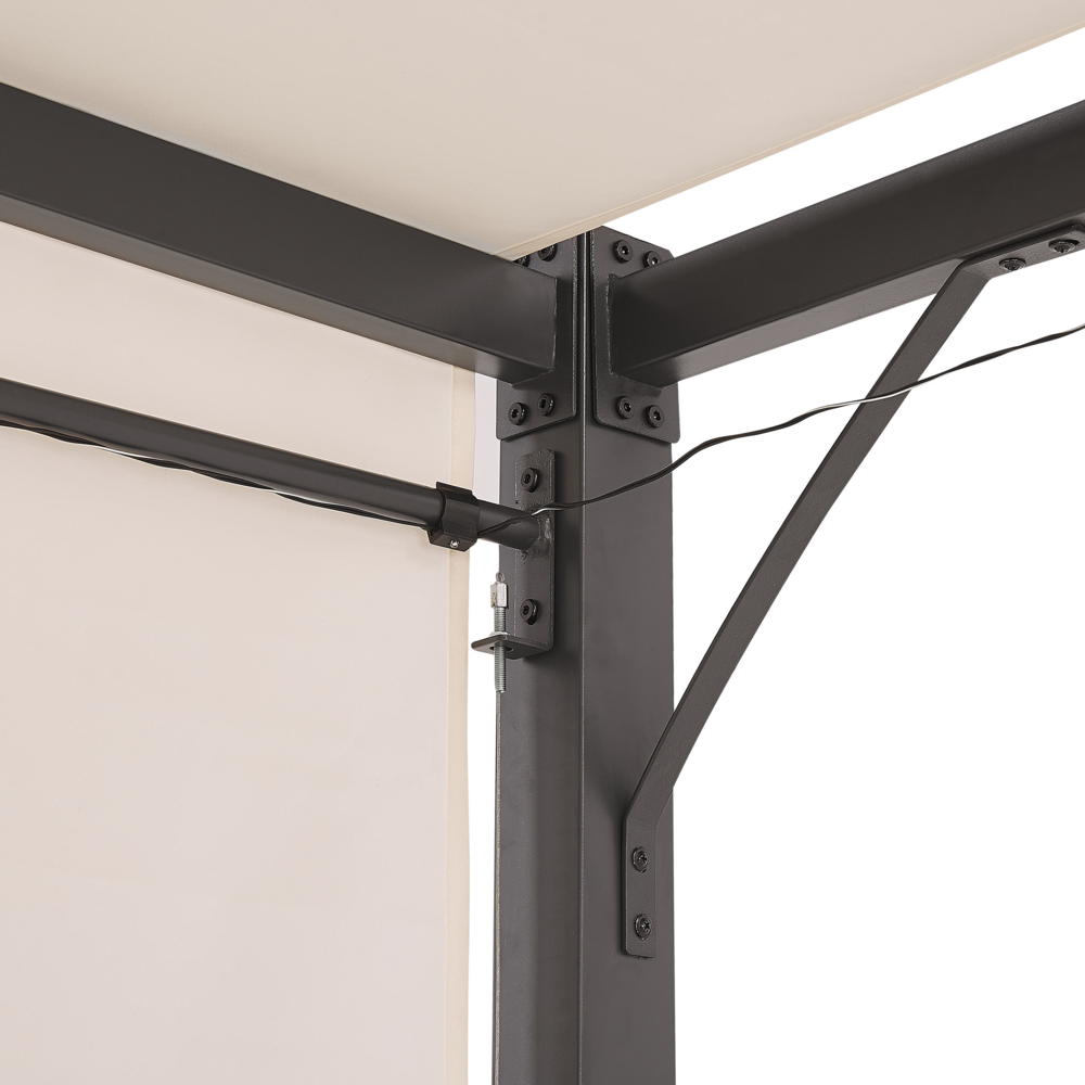 Gazebo in metallo e poliestere nero beige LED 310 cm pergola padiglione da giardino