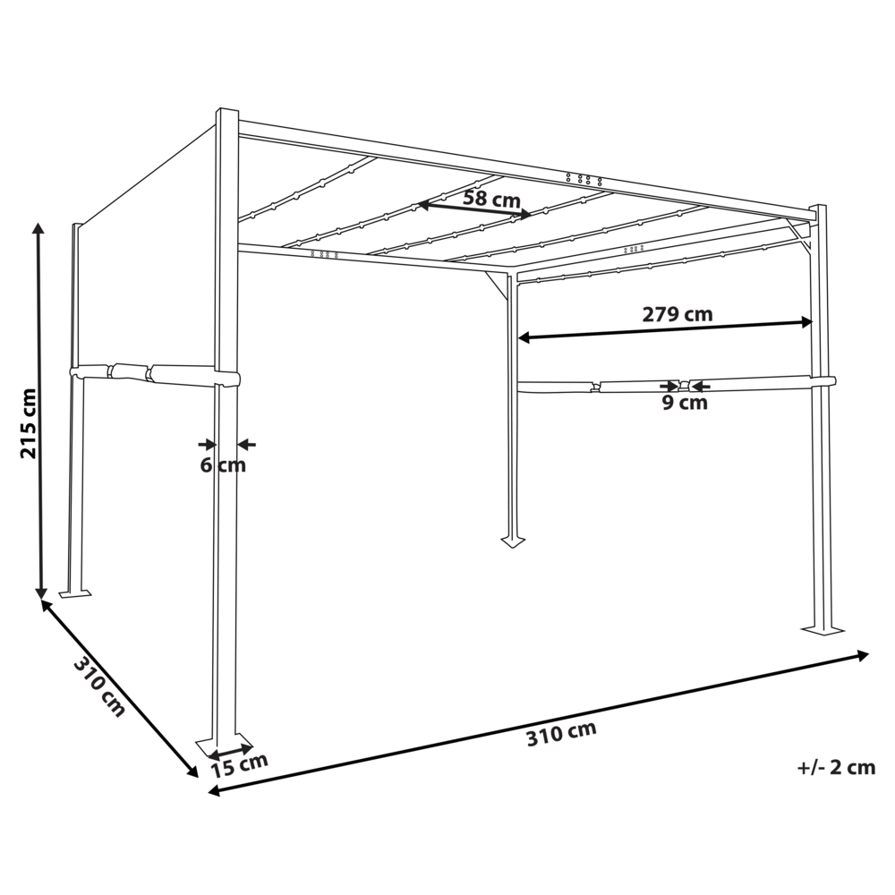 Gazebo in metallo e poliestere nero beige LED 310 cm pergola padiglione da giardino