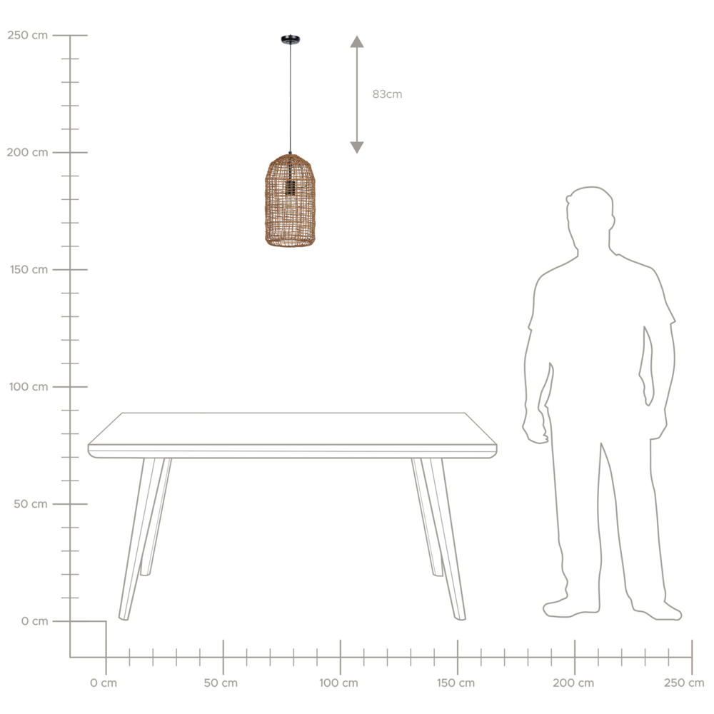 Lampada a sospensione in corda di carta marrone 126 cm boho Paralume aperto