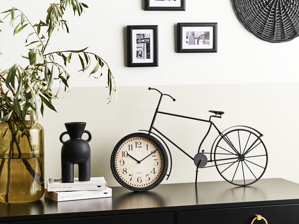 Orologio da tavolo in metallo nero 37 cm a forma di bicicletta in stile retrò moderno