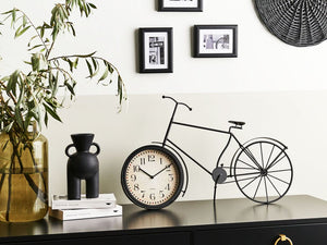 Orologio da tavolo in metallo nero 37 cm a forma di bicicletta in stile retrò moderno
