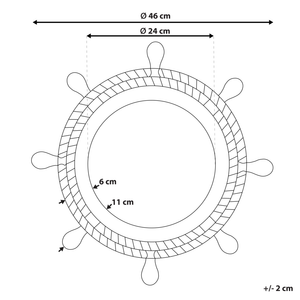 Specchio da parete a forma di timone in materiale sintetico color marrone 46 cm stile nautico