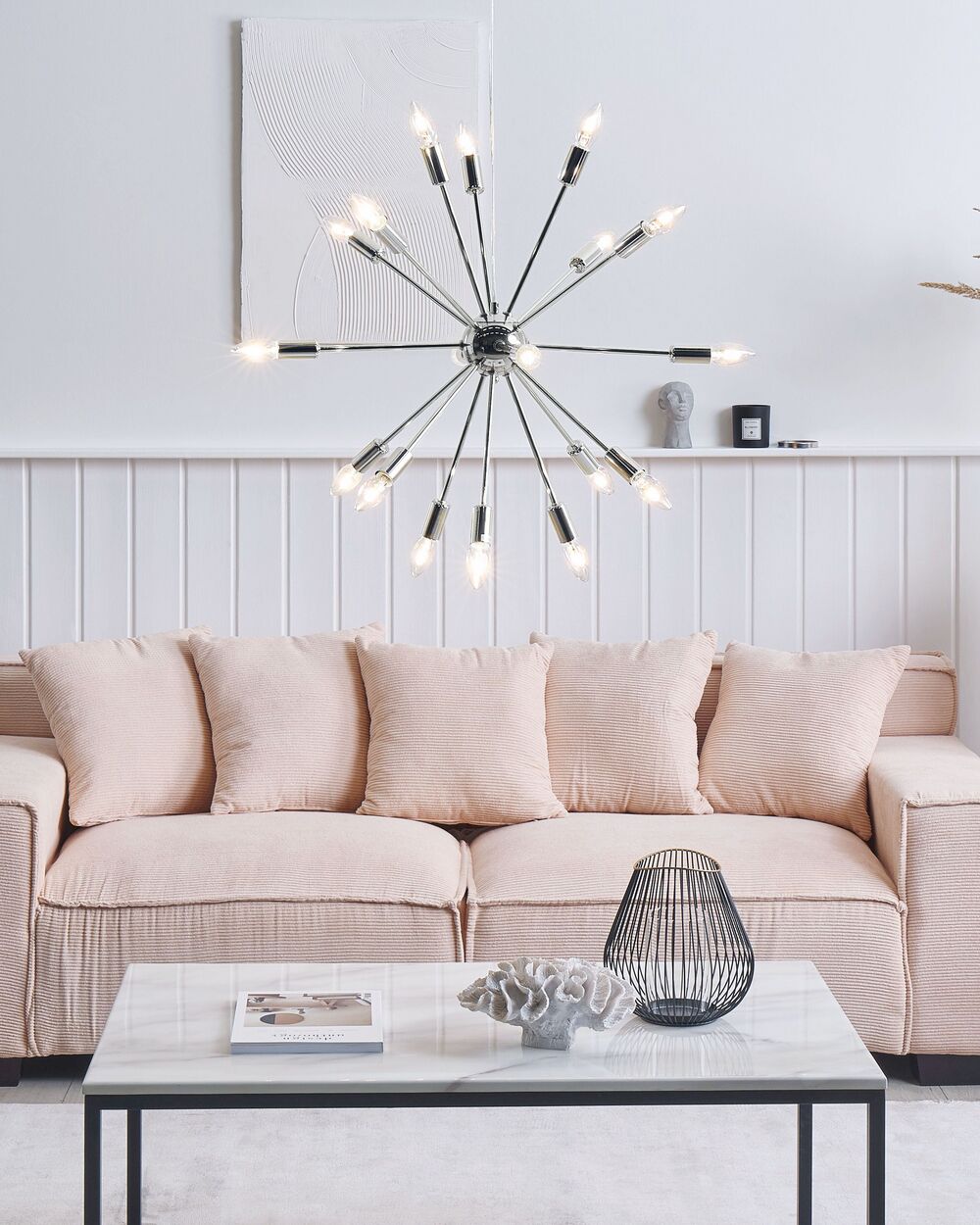 Lampada a Sospensione 18 Luci Metallo Argento stile moderno Glam