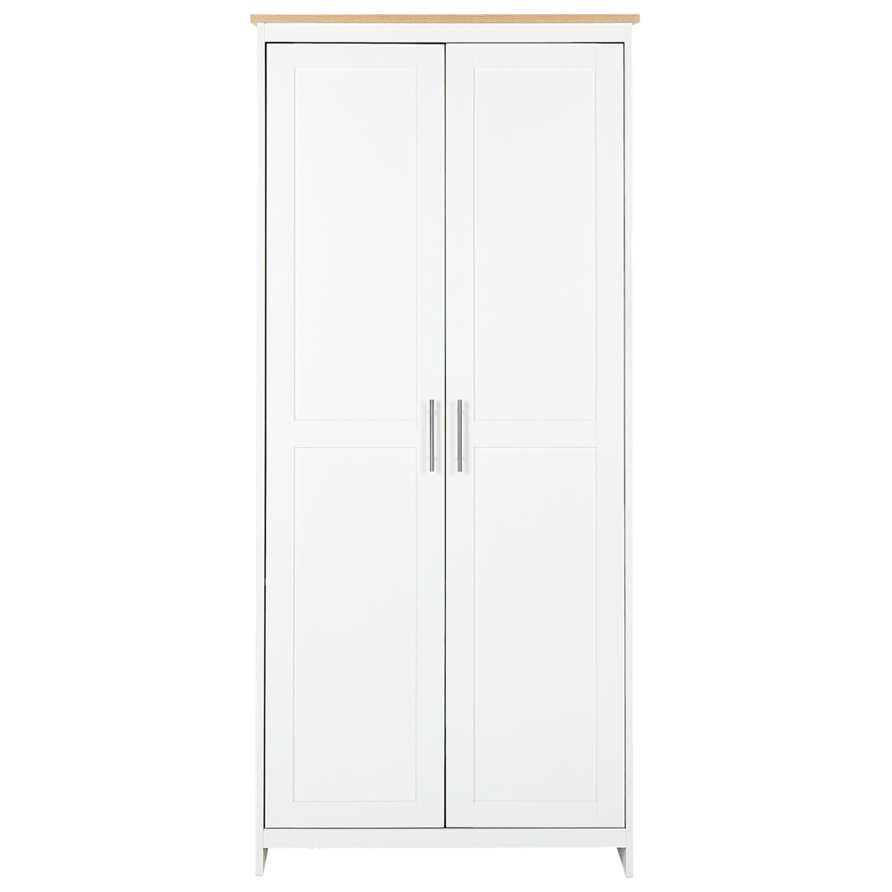 Armadio a 2 ante legno e bianco scaffali e asta appendiabiti 180 cm