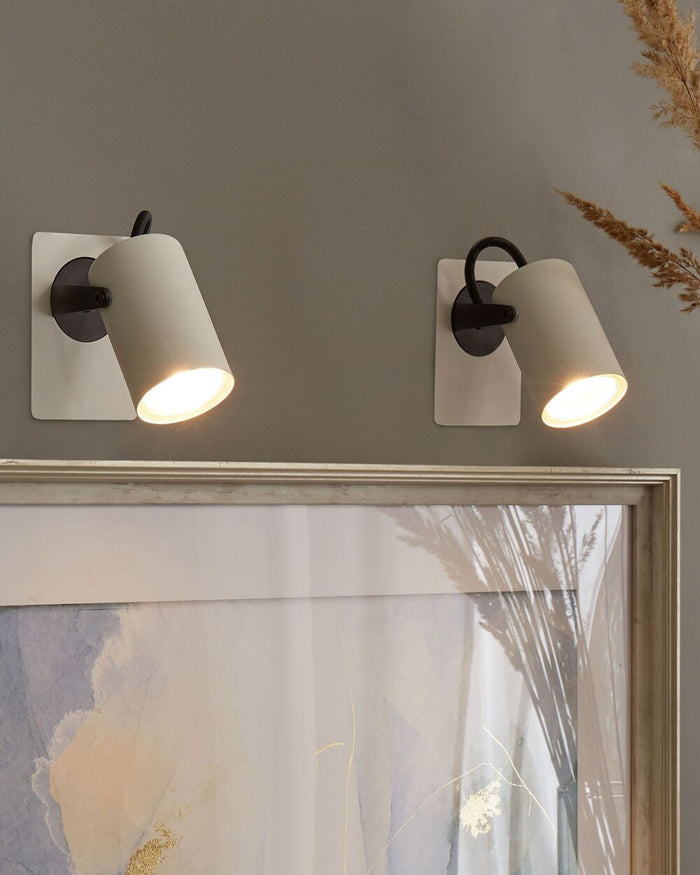 Set di 2 lampade da parete in metallo bianco con paralume regolabile industriale