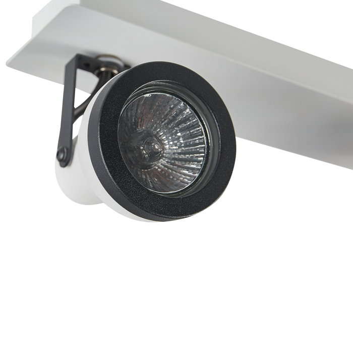 Plafoniera a 2 luci in metallo bianco e nero a braccio oscillante con paralume a cono faretto a binario rettangolare di design