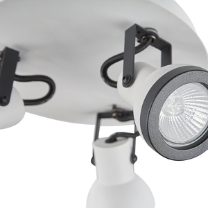 Plafoniera a 3 fuochi in metallo bianco e nero a braccio oscillante con paralume a cono faretto a binario rotondo