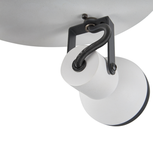 Plafoniera a 3 fuochi in metallo bianco e nero a braccio oscillante con paralume a cono faretto a binario rotondo