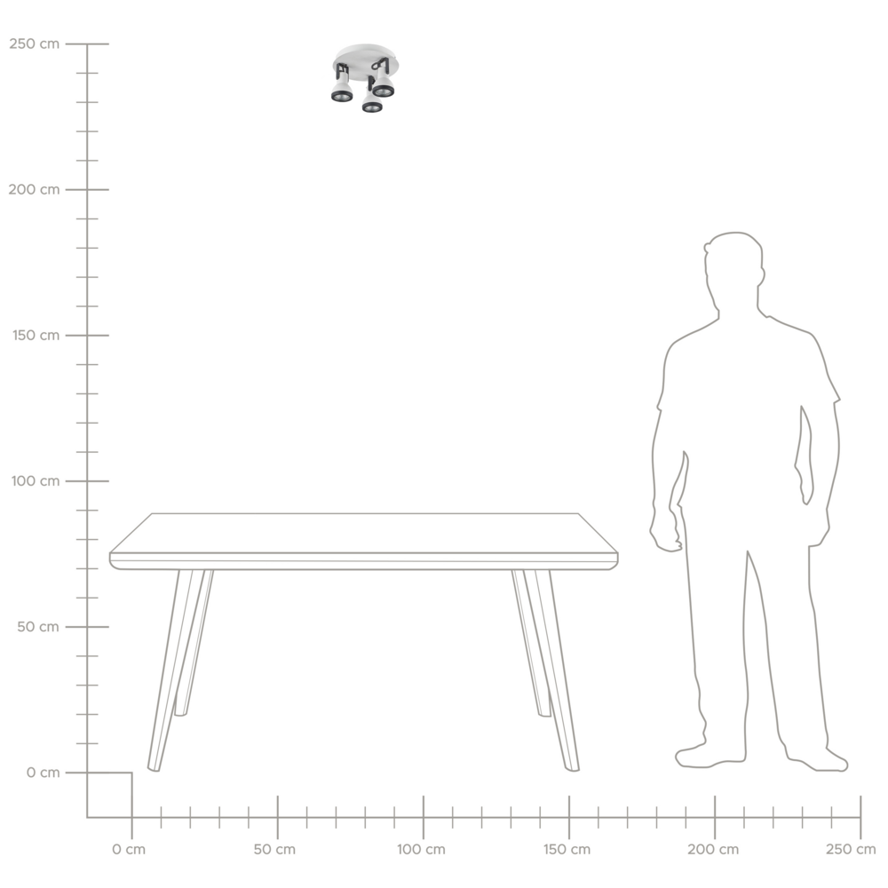 Plafoniera a 3 fuochi in metallo bianco e nero a braccio oscillante con paralume a cono faretto a binario rotondo
