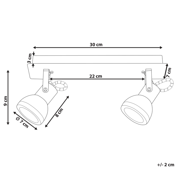 Plafoniera a 2 luci in metallo bianco e nero a braccio oscillante con paralume a cono faretto a binario rettangolare di design