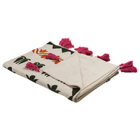 Coperta in cotone multicolore 130 x 180 cm copriletto in ricamo fatto a mano accogliente motivo floreale con nappe