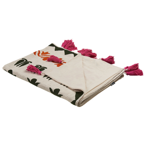 Coperta in cotone multicolore 130 x 180 cm copriletto in ricamo fatto a mano accogliente motivo floreale con nappe