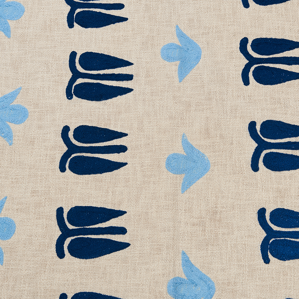 Coperta in cotone beige e blu 130 x 180 cm copriletto in ricamo fatto a mano accogliente motivo floreale con nappe