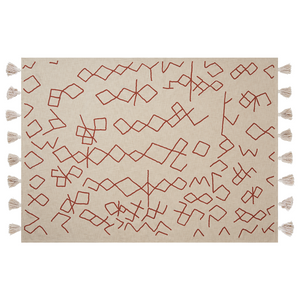 Coperta Beige con Cotone Rosso 130 x 180 cm Copriletto tessuto a mano Motivo Floreale Accogliente con Nappe