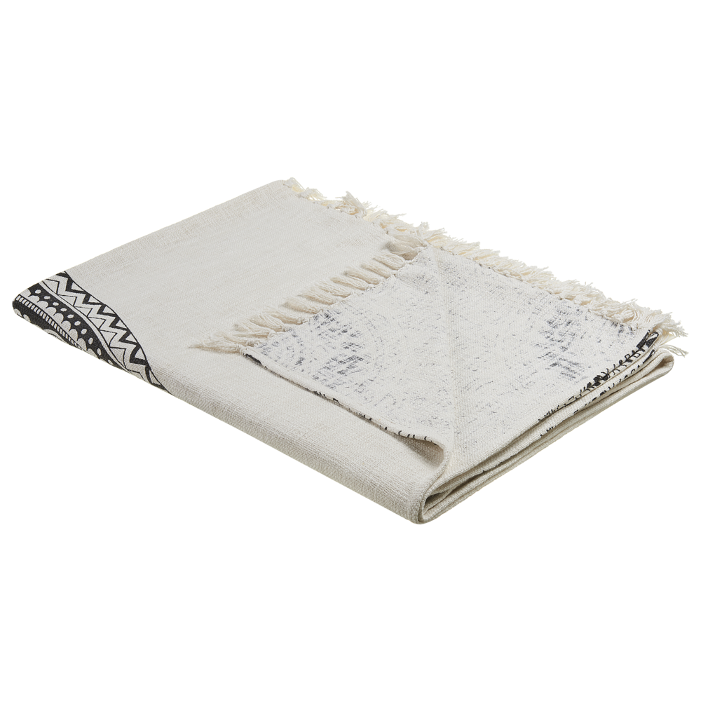 Coperta beige e nero cotone 130 x 180 cm stampa mandala motivo letto copriletto accogliente motivo floreale