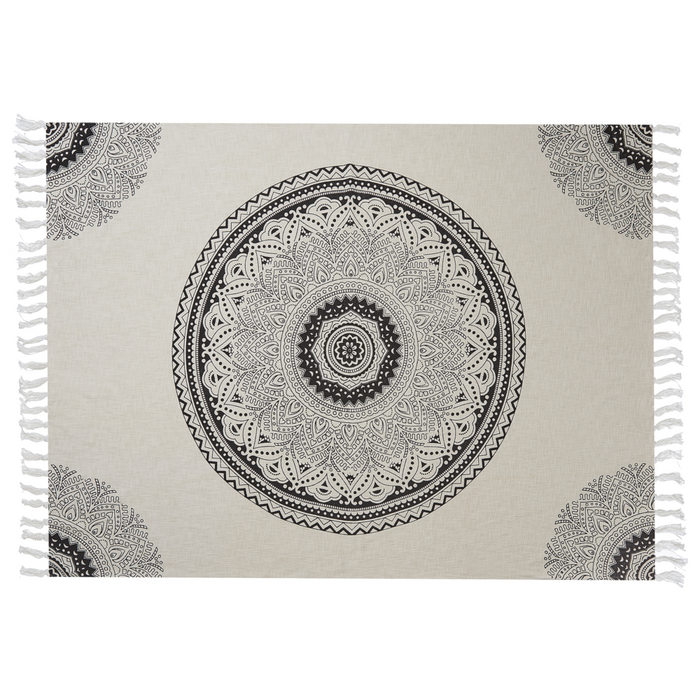 Coperta beige e nero cotone 130 x 180 cm stampa mandala motivo letto copriletto accogliente motivo floreale