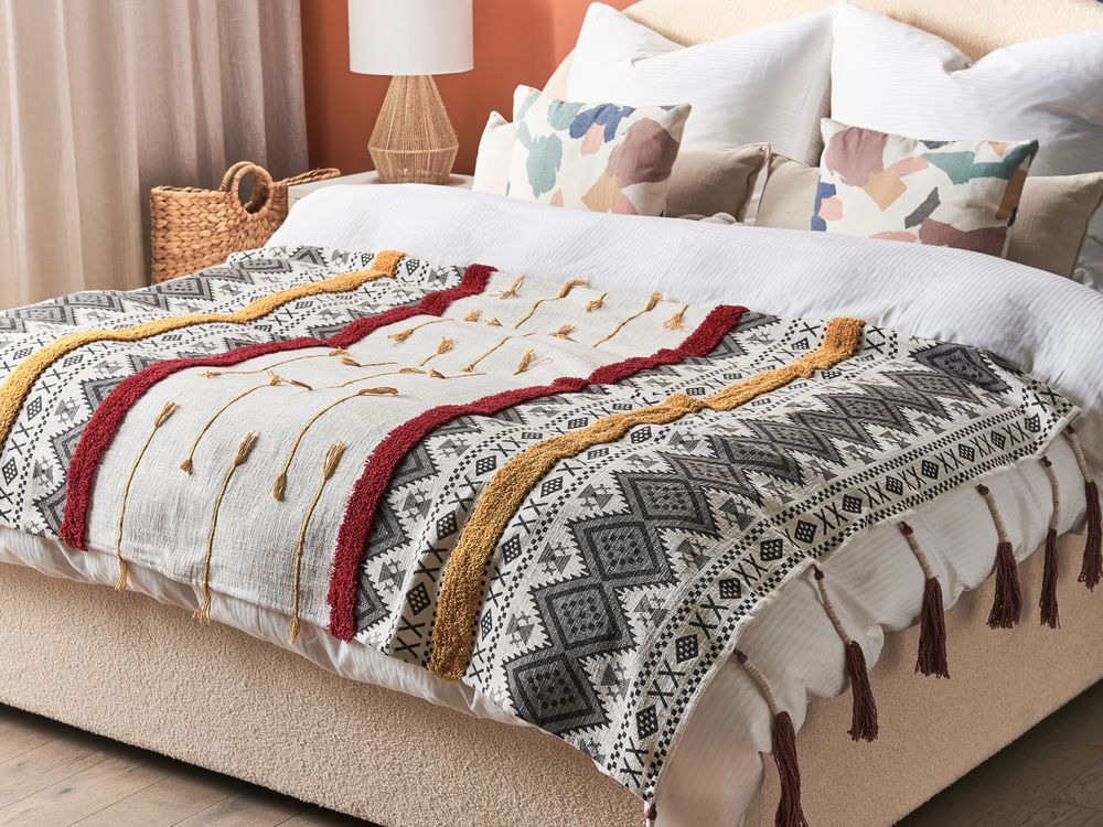 Coperta cotone multicolore 130 x 180 cm motivo tribale stampa letto copriletto accogliente accessorio